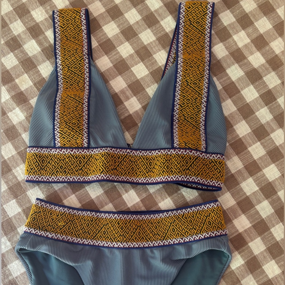 Geometric Patterned Blue and Gold Bikini